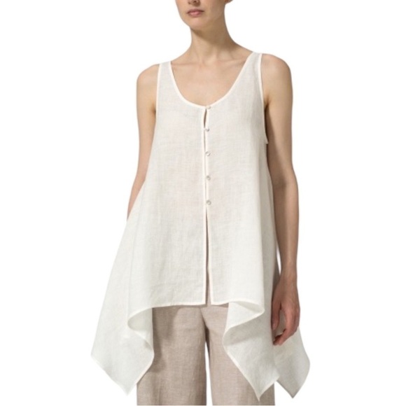 VIVID LINEN HANDKERCHIEF SLEEVELESS OFF WHITE TOP SIZE 3X - Picture 1 of 10